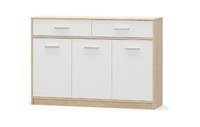 Comoda TIPS, 3 usi, 2 sertare, stejar sonoma + alb, 123,2x34,3x85,5 cm - 1