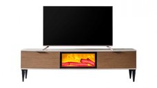 Comoda TV EMPOLI, cu semineu, bej + nuc, 180x36x50 cm