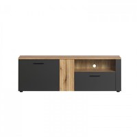 Comoda TV ESTEBAN, 2 usi, 1 sertar, grafit + stejar evok, 150x42x50 cm - 1