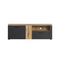 Comoda TV ESTEBAN, 2 usi, 1 sertar, grafit + stejar evok, 150x42x50 cm - 1
