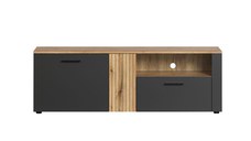 Comoda TV ESTEBAN, 2 usi, 1 sertar, grafit + stejar evok, 150x42x50 cm