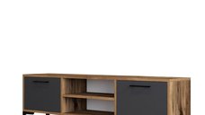 Comoda TV RIGA, cu raft suspendat, nuc + antracit, 140x30x48 cm