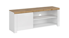 Comoda TV VIGO, 1 usa, alb + stejar wotan, 156x41,5x61 cm