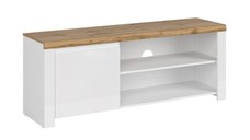 Comoda TV VIGO, 1 usa, alb + stejar wotan, 156x41,5x61 cm