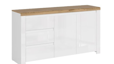 Comoda VIGO, 2 usi, 3 sertare, alb + stejar wotan, 156x41,5x84,5 cm