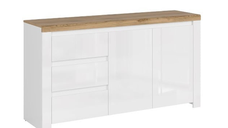 Comoda VIGO, 2 usi, 3 sertare, alb + stejar wotan, 156x41,5x84,5 cm