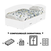 Configurator Dormitor ALMA, alb, de la Pat Colt 120x200 cm, cu 2 sertare laterale pe role, adauga Saltea, Noptiere, Comoda, Dulap - 1