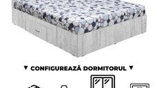 Configurator Dormitor ALMA, pin antichizat, de la Pat cu sertar Alma 140x200 cm, adauga Saltea, Noptiere, Comoda, Dulap