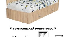 Configurator Dormitor ALMA, sonoma deschis, de la Pat Colt Alma 90x200 cm, cu 2 sertare laterale pe role, adauga Saltea, Noptiere, Comoda, Dulap