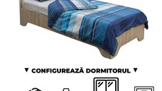 Configurator Dormitor ALMA, sonoma deschis, de la Pat cu picioare Alma 90x200 cm, adauga Saltea, Noptiere, Comoda, Dulap