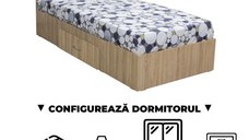 Configurator Dormitor ALMA, sonoma deschis, de la Pat cu sertar Alma 90x200 cm, adauga Saltea, Noptiere, Comoda, Dulap