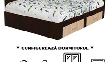 Configurator Dormitor ALMA, sonoma inchis + sonoma deschis, de la Pat Colt Alma 140x200 cm, cu 2 sertare laterale pe role, adauga Saltea, Noptiere, Comoda, Dulap
