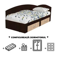 Configurator Dormitor ALMA, sonoma inchis + sonoma deschis, de la Pat Colt Alma 90x200 cm, cu 2 sertare laterale pe role, adauga Saltea, Noptiere, Comoda, Dulap - 1