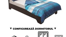 Configurator Dormitor ALMA, sonoma inchis + sonoma deschis, de la Pat cu picioare Alma 120x200 cm, adauga Saltea, Noptiere, Comoda, Dulap