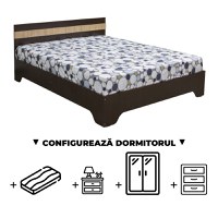 Configurator Dormitor ALMA, sonoma inchis + sonoma deschis, de la Pat cu picioare Alma 140x200 cm, adauga Saltea, Noptiere, Comoda, Dulap - 1
