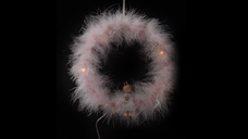 Coronita Craciun cu puf si lumini led, roz, 19x19 cm