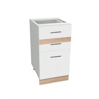 Corp inferior 40 YANA, 3 sertare, corp alb, fronturi alb + sonoma, 40x50x77 cm - 1