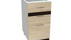 Corp inferior 40 YANA, 3 sertare, corp alb, fronturi sonoma deschis + inchis, 40x50x77 cm