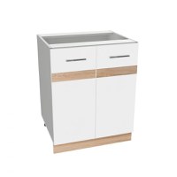 Corp inferior 60 YANA, 2 usi, corp alb, fronturi alb + sonoma, 60x50x77 cm - 1