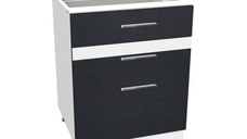 Corp inferior 60 YANA, 3 sertare, corp alb, fronturi gri + alb, 60x50x77 cm