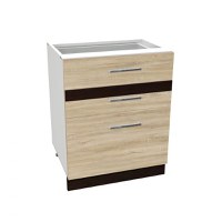 Corp inferior 60 YANA, 3 sertare, corp alb, fronturi sonoma deschis + inchis, 60x50x77 cm - 1