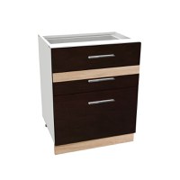Corp inferior 60 YANA, 3 sertare, corp alb, fronturi sonoma inchis + deschis, 60x50x77 cm - 1