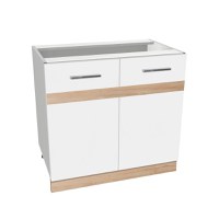 Corp inferior 80 YANA, 2 usi, corp alb, fronturi alb + sonoma, 80x50x77 cm - 1
