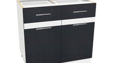 Corp inferior 80 YANA, 2 usi si 2 sertare, corp alb, fronturi gri + alb, 80x50x77 cm