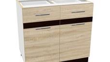 Corp inferior 80 YANA, 2 usi si 2 sertare, corp alb, fronturi sonoma deschis + inchis, 80x50x77 cm