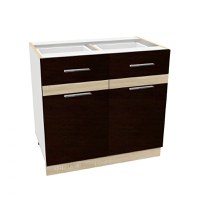 Corp inferior 80 YANA, 2 usi si 2 sertare, corp alb, fronturi sonoma inchis + deschis, 80x50x77 cm - 1