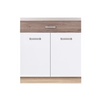 Corp inferior + front 80 ECO-6D, cu sertar si 2 usi, corp stejar sonoma, fronturi alb lucios + stejar sanremo, 80x51x82 cm - 1