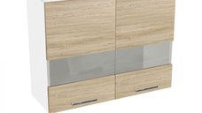 Corp suspendat 80 YANA, 2 usi, geam, corp alb, fronturi sonoma, 80x30x60 cm