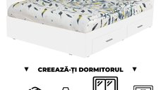 Creeaza-ti Dormitorul ALMA, alb, de la Pat Colt 160x200 cm, cu 2 sertare laterale pe role, adauga Saltea, Noptiere, Comoda, Dulap