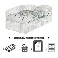 Creeaza-ti Dormitorul ALMA, pin antichizat, de la Pat Colt Alma 120x200 cm, cu 2 sertare laterale pe role, adauga Saltea, Noptiere, Comoda, Dulap - 1