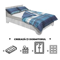 Creeaza-ti Dormitorul ALMA, pin antichizat, de la Pat cu picioare Alma 120x200 cm, adauga Saltea, Noptiere, Comoda, Dulap - 1