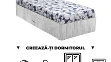 Creeaza-ti Dormitorul ALMA, pin antichizat, de la Pat cu sertar Alma 120x200 cm, adauga Saltea, Noptiere, Comoda, Dulap