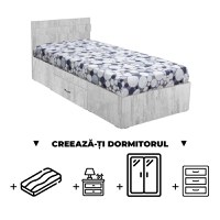 Creeaza-ti Dormitorul ALMA, pin antichizat, de la Pat cu sertar Alma 90x200 cm, adauga Saltea, Noptiere, Comoda, Dulap - 1