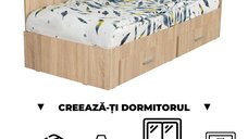 Creeaza-ti Dormitorul ALMA, sonoma deschis, de la Pat Colt Alma 120x200 cm, cu 2 sertare laterale pe role, adauga Saltea, Noptiere, Comoda, Dulap