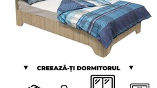 Creeaza-ti Dormitorul ALMA, sonoma deschis, de la Pat cu picioare Alma 120x200 cm, adauga Saltea, Noptiere, Comoda, Dulap
