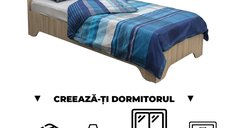 Creeaza-ti Dormitorul ALMA, sonoma deschis, de la Pat cu picioare Alma 90x200 cm, adauga Saltea, Noptiere, Comoda, Dulap
