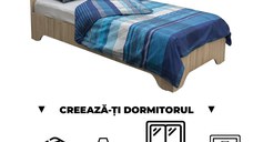 Creeaza-ti Dormitorul ALMA, sonoma deschis, de la Pat cu picioare Alma 90x200 cm, adauga Saltea, Noptiere, Comoda, Dulap