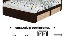 Creeaza-ti Dormitorul ALMA, sonoma inchis + sonoma deschis, de la Pat Colt Alma 160x200 cm, cu 2 sertare laterale pe role, adauga Saltea, Noptiere, Comoda, Dulap