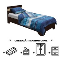 Creeaza-ti Dormitorul ALMA, sonoma inchis + sonoma deschis, de la Pat cu picioare Alma 90x200 cm, adauga Saltea, Noptiere, Comoda, Dulap - 1