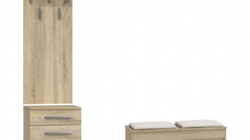 Cuier BANGOR, cu lada si sertar, 50x35x181 cm + Pantofar LORCA, 3 rafturi, 100x38x46 cm, sonoma deschis