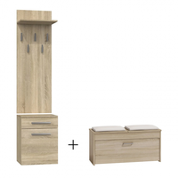 Cuier BANGOR, cu lada si sertar, 50x35x181 cm + Pantofar LORCA, 3 rafturi, 100x38x46 cm, sonoma deschis - 1