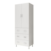 Dulap 70, 2 usi, 3 sertare, rafturi, alb, 70x35x180 cm - 1