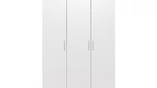 Dulap ALMA L, 3 usi, 6 rafturi, bara de haine, alb, 120x52x203 cm