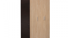 Dulap ALMA L, 3 usi, 6 rafturi, bara de haine, corp sonoma inchis, fronturi sonoma deschis, 120x52x203 cm