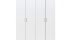 Dulap ALMA L, 4 usi, 6 rafturi, bara de haine, alb, 160x52x203 cm