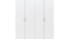 Dulap ALMA L, 4 usi, 6 rafturi, bara de haine, alb, 160x52x203 cm
